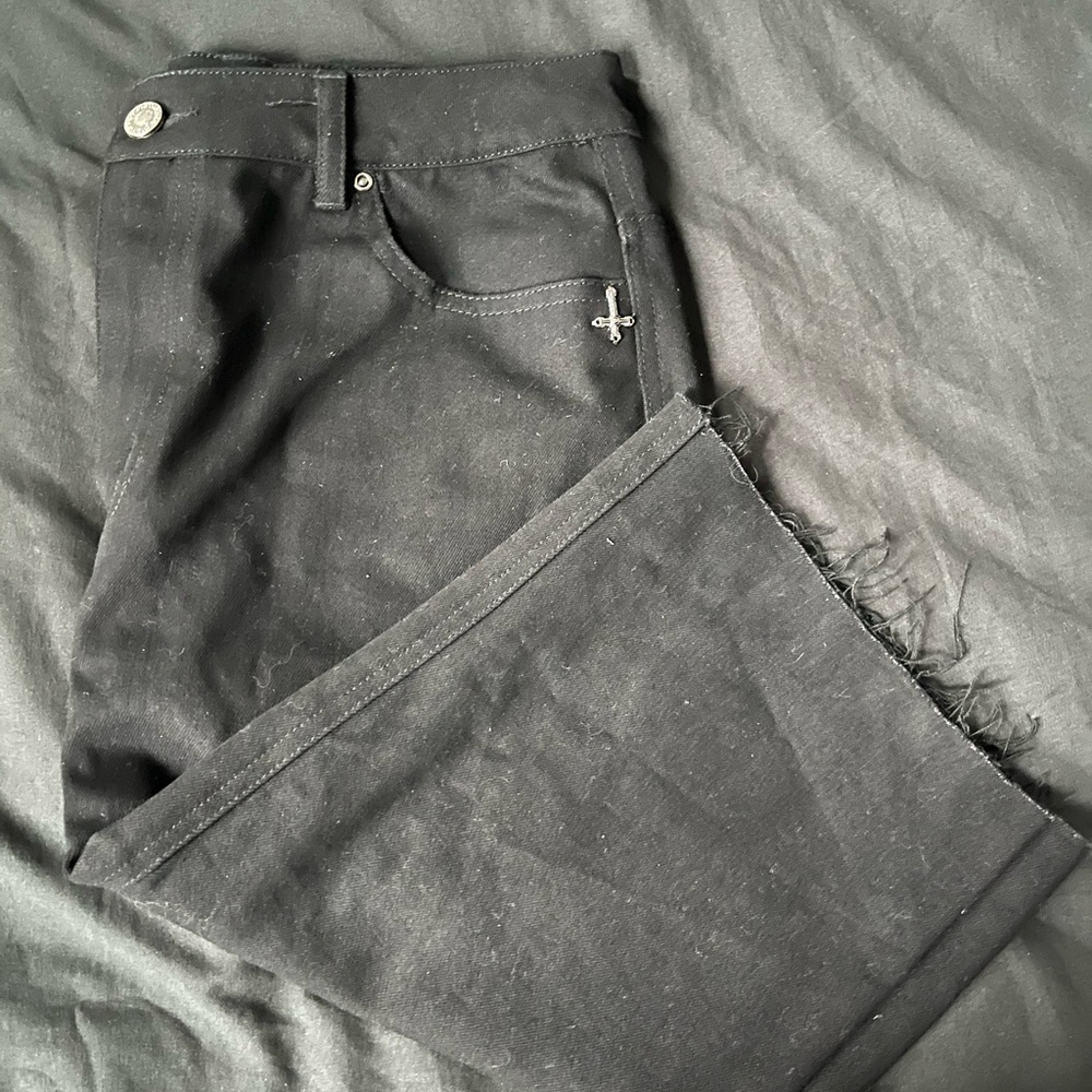 Disturbia distressed jean pencil skirt